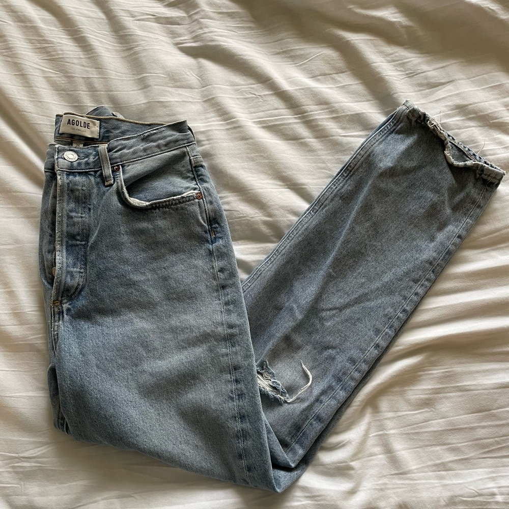 Agolde ripped light wash jeans